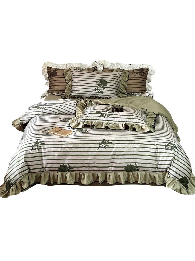 Duvet Cover Set Cotton Satin Ruffled & Machine Washable