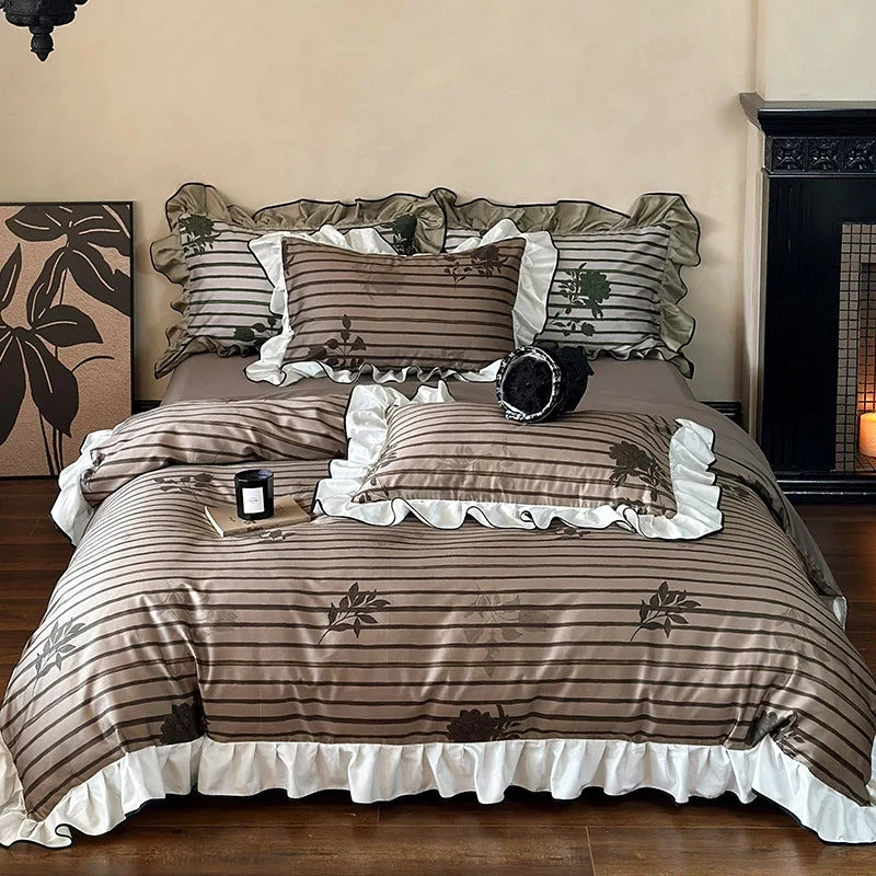 Duvet Cover Set Cotton Satin Ruffled & Machine Washable