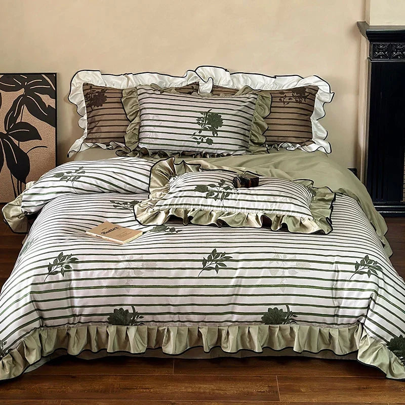 Duvet Cover Set Cotton Satin Ruffled & Machine Washable