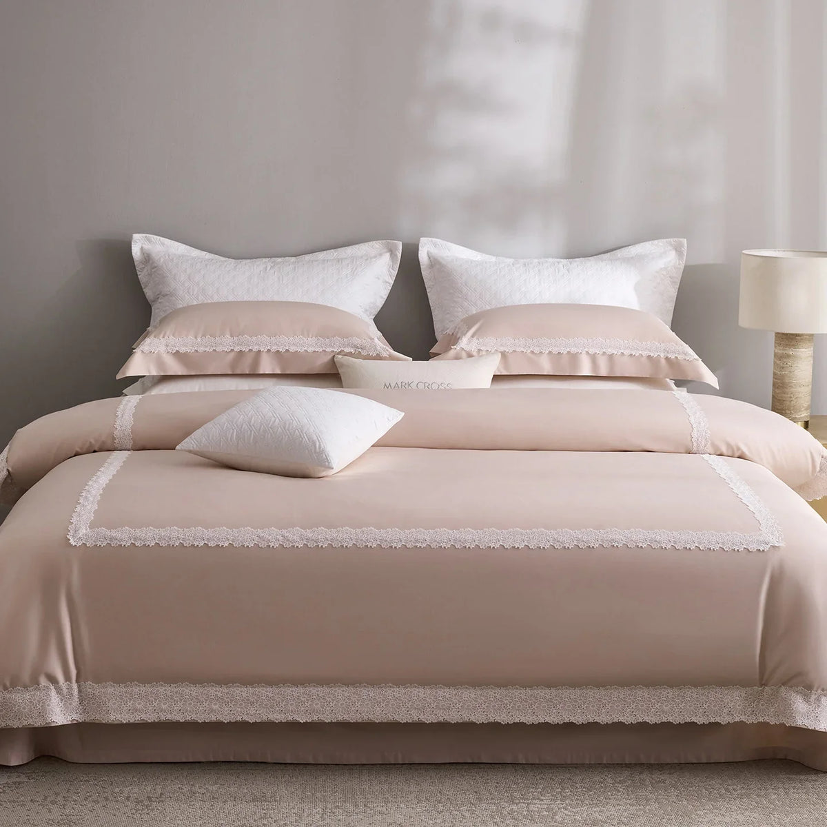 Duvet Cover Set Cotton Satin Temperature Regulating Lace Trim