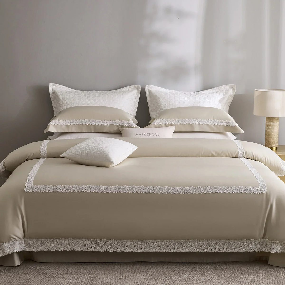 Duvet Cover Set Cotton Satin Temperature Regulating Lace Trim