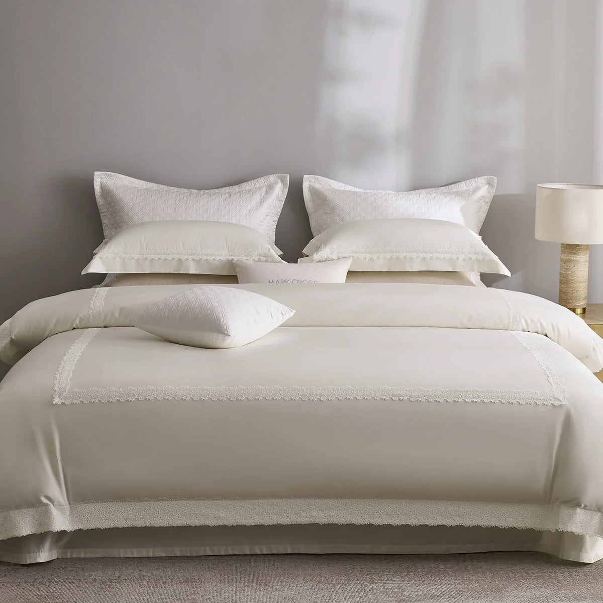 Duvet Cover Set Cotton Satin Temperature Regulating Lace Trim