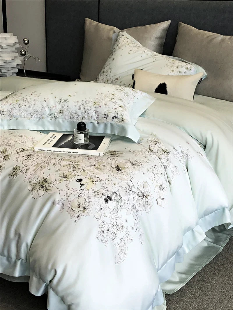 Duvet Cover Set Cotton Satin Watercolor Floral Machine Washable