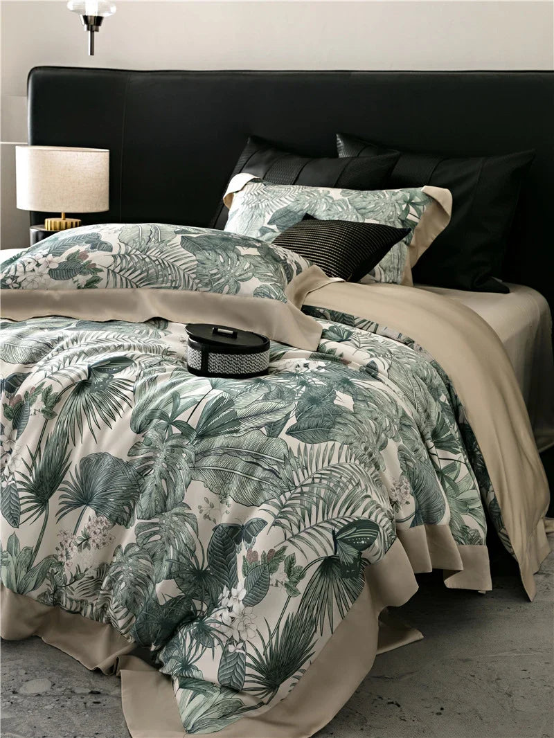 Duvet Cover Set Cotton Satin Watercolor Floral Machine Washable