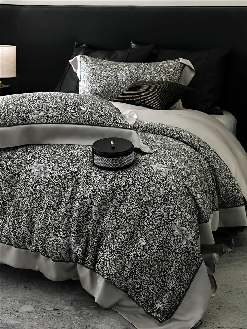 Duvet Cover Set Cotton Satin Watercolor Floral Machine Washable