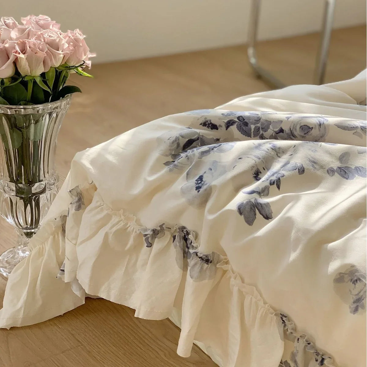 Duvet Cover Set Cotton Satin Watercolor Rose Print