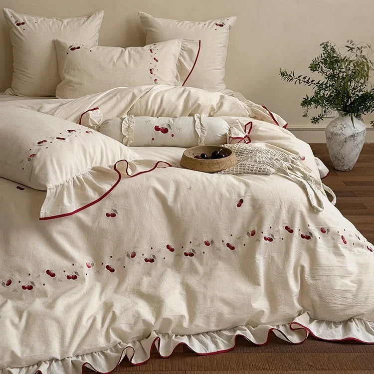 Duvet Cover Set Embroidered Cotton-Linen 4-Piece
