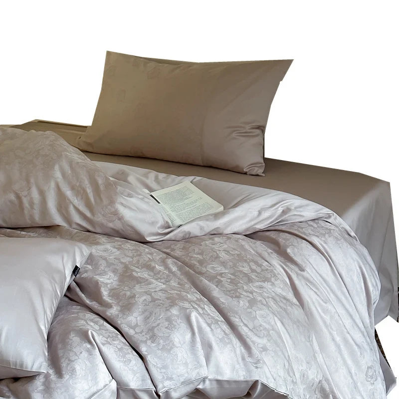 Duvet Cover Set Jacquard Satin Floral Relief 4-Piece