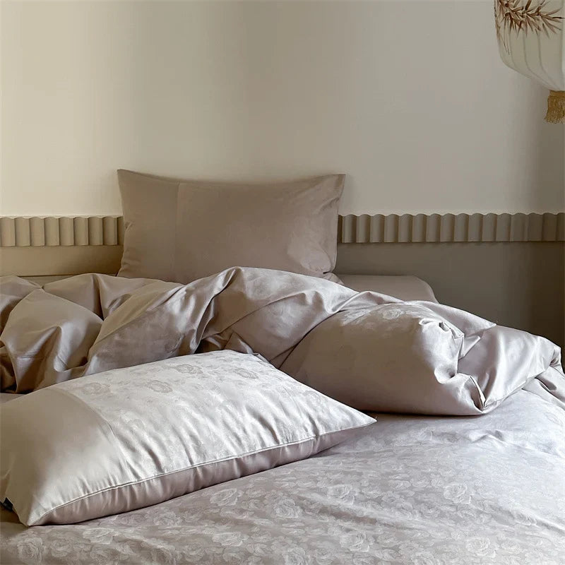 Duvet Cover Set Jacquard Satin Floral Relief 4-Piece