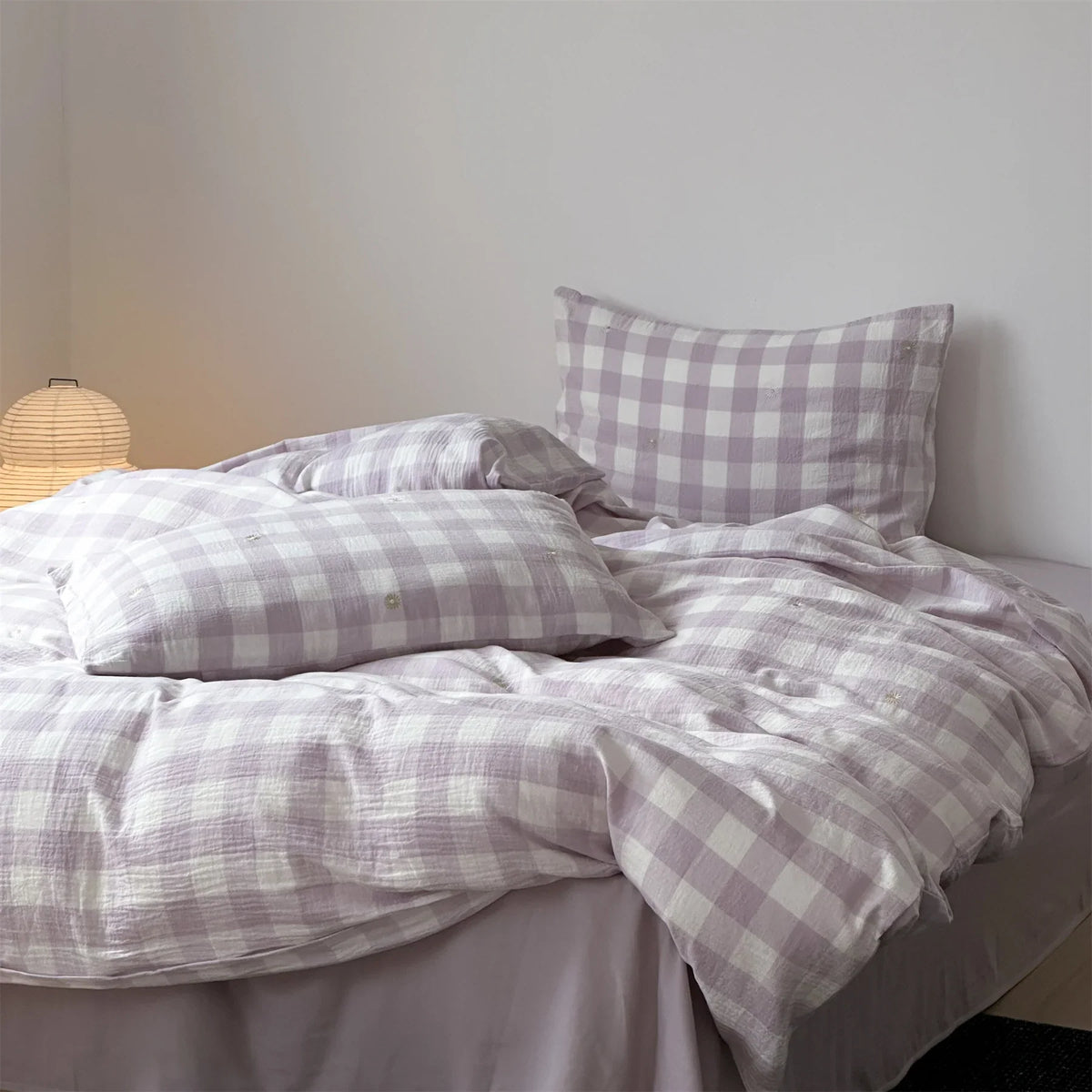 Duvet Cover Set Lightweight Cotton Muslin Floral Embroidery 4-Piece