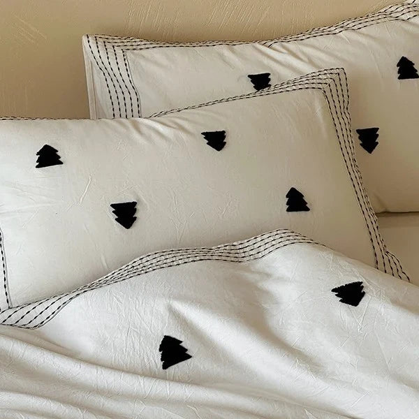 Duvet Cover Set Linen-Cotton Blend Embroidered & Striped Border