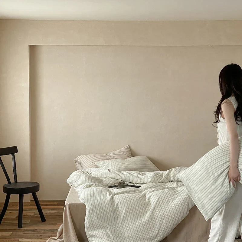 Duvet Cover Set Linen-Look Breathable & Wrinkle-Resistant 4-Piece