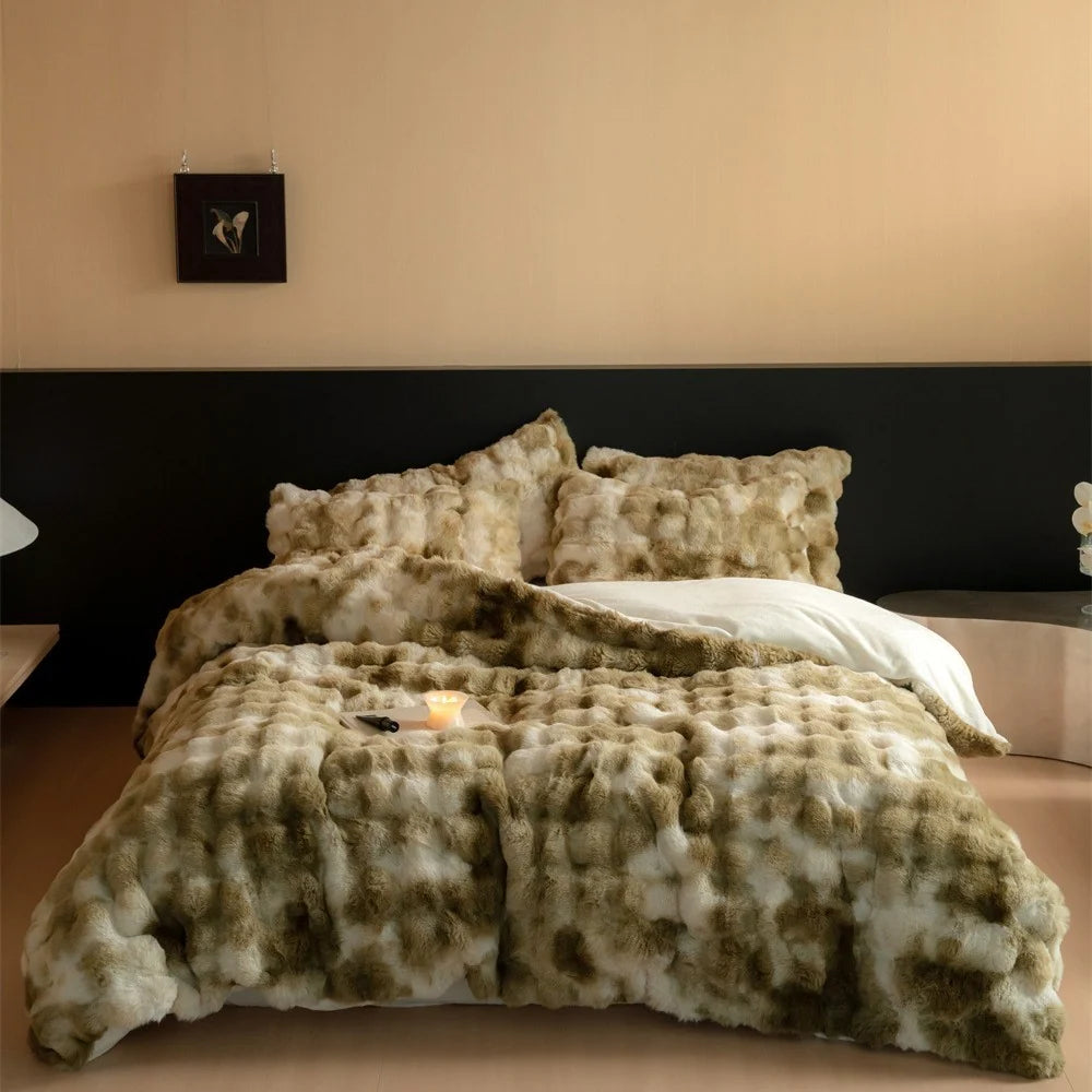 Duvet Cover Set Plush Faux Fur Reversible Microfiber With Pillow Shams