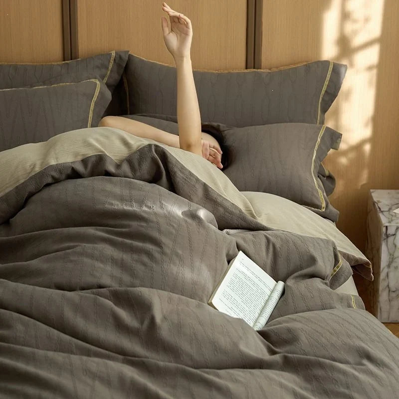 Duvet Cover Set Quilted Cotton Reversible 4-Piece