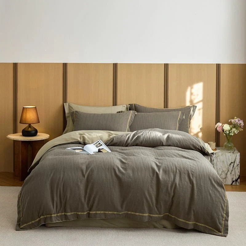 Duvet Cover Set Quilted Cotton Reversible 4-Piece