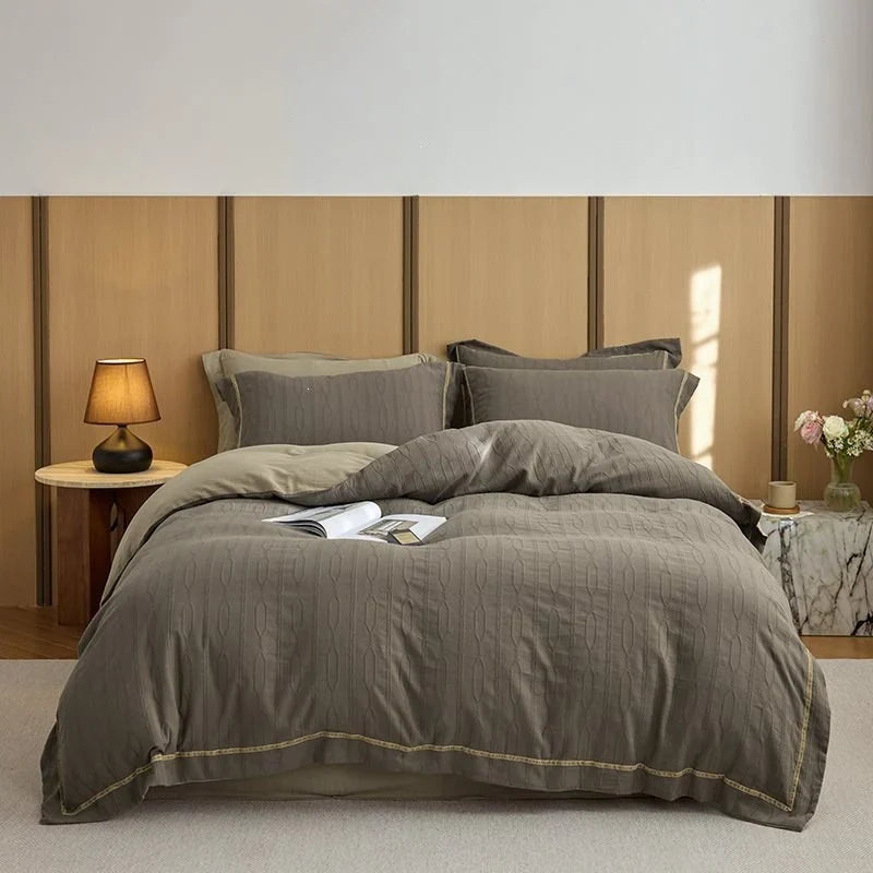 Duvet Cover Set Quilted Cotton Reversible 4-Piece