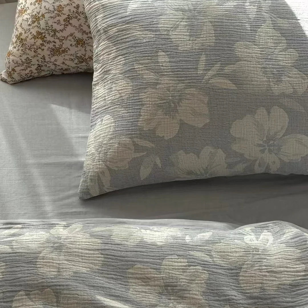 Duvet Cover Set Quilted Floral Cotton Blend 4-Piece