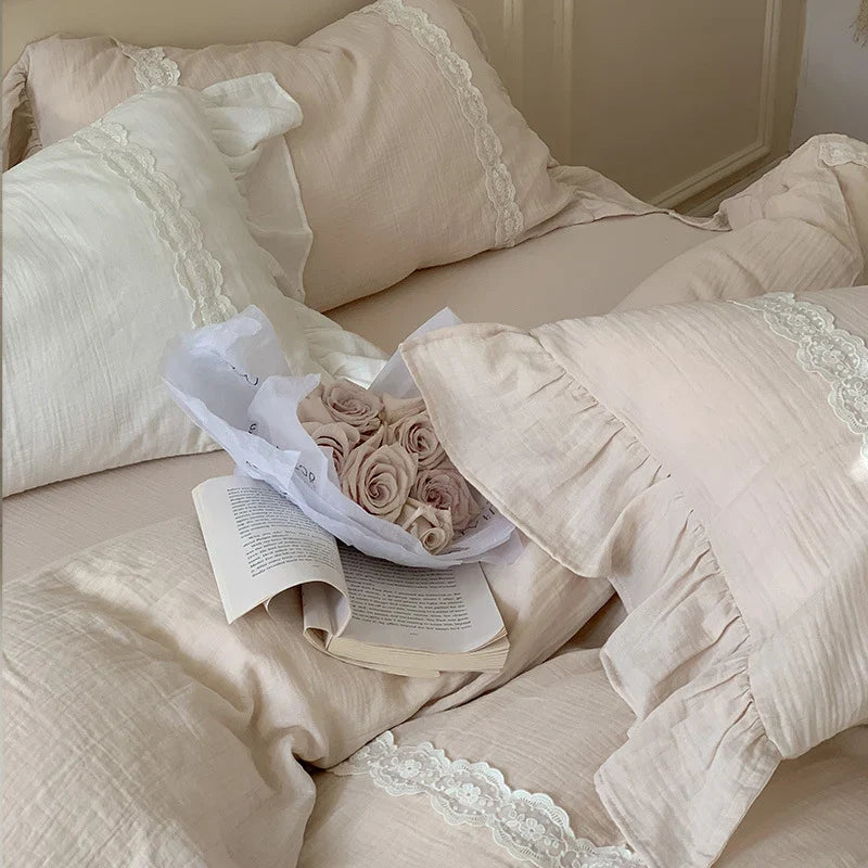 Duvet Cover Set Reversible Cotton-Linen Lace & Ruffle