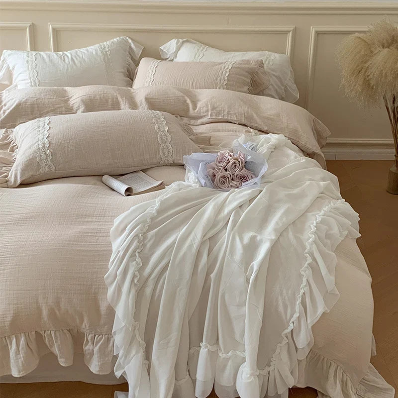 Duvet Cover Set Reversible Cotton-Linen Lace & Ruffle