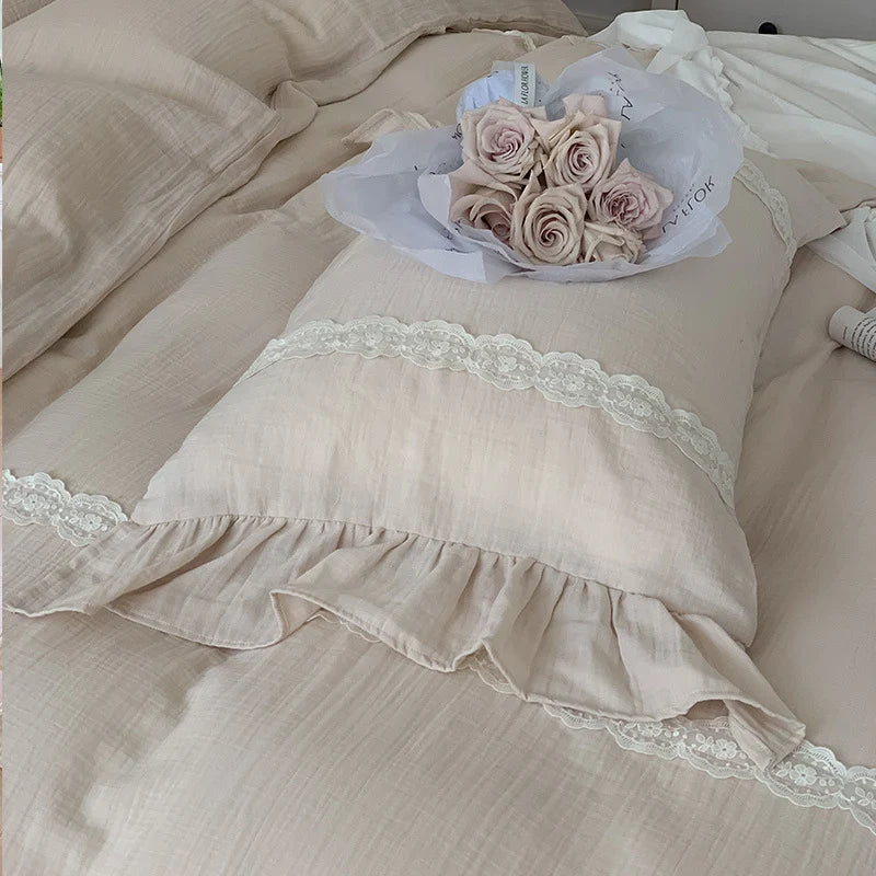 Duvet Cover Set Reversible Cotton-Linen Lace & Ruffle
