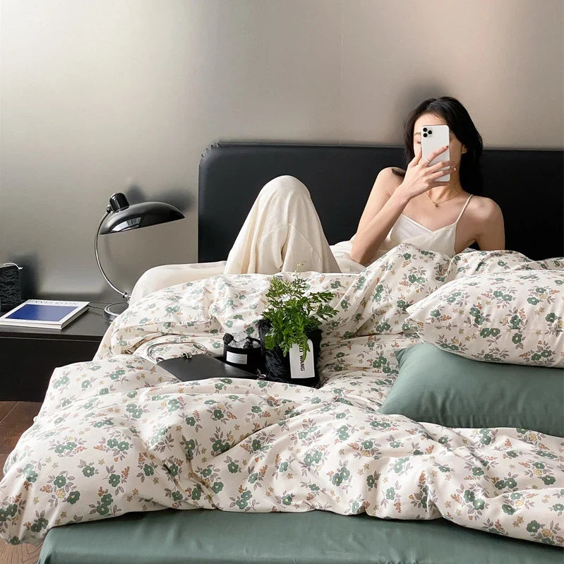 Duvet Cover Set Reversible Cotton Percale Set of 4