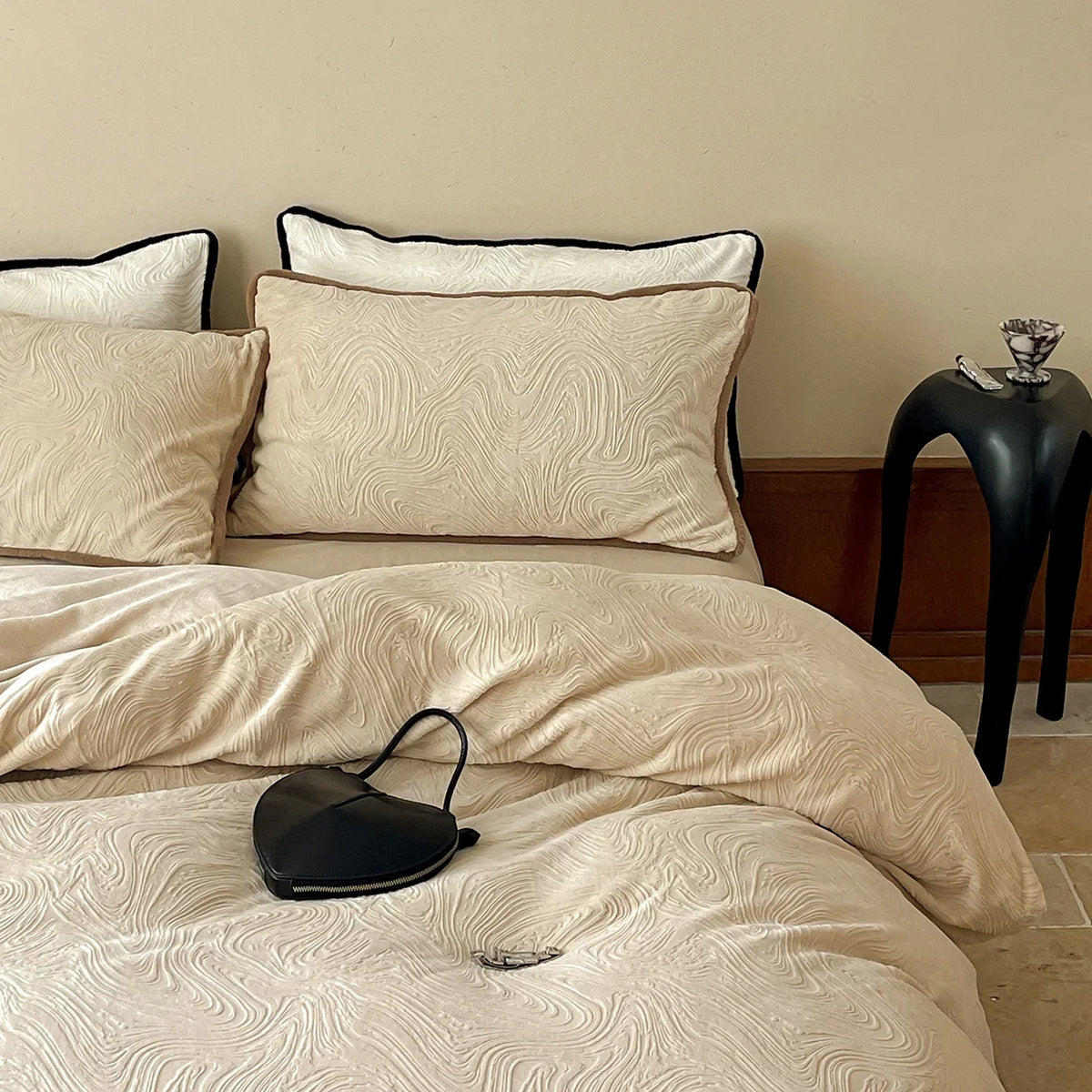 Duvet Cover Set Reversible Cotton Satin Contrast Piping