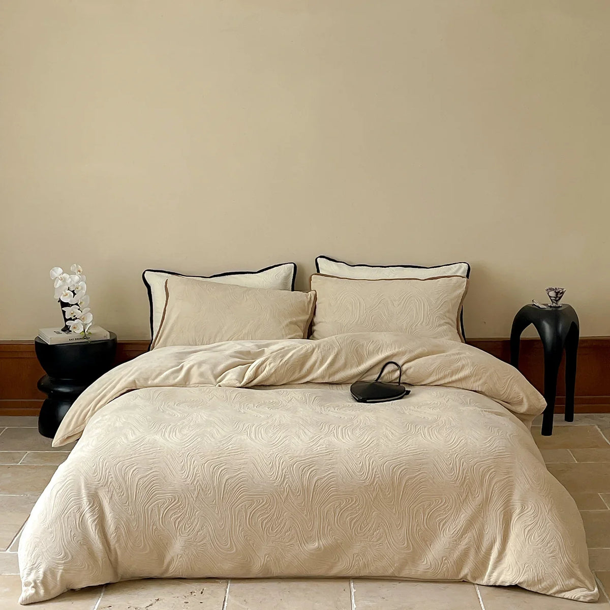 Duvet Cover Set Reversible Cotton Satin Contrast Piping