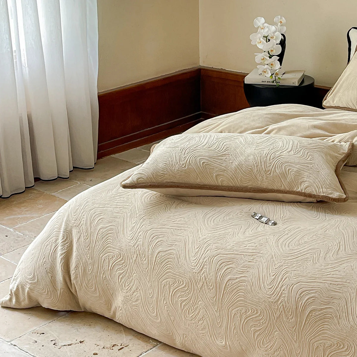 Duvet Cover Set Reversible Cotton Satin Contrast Piping