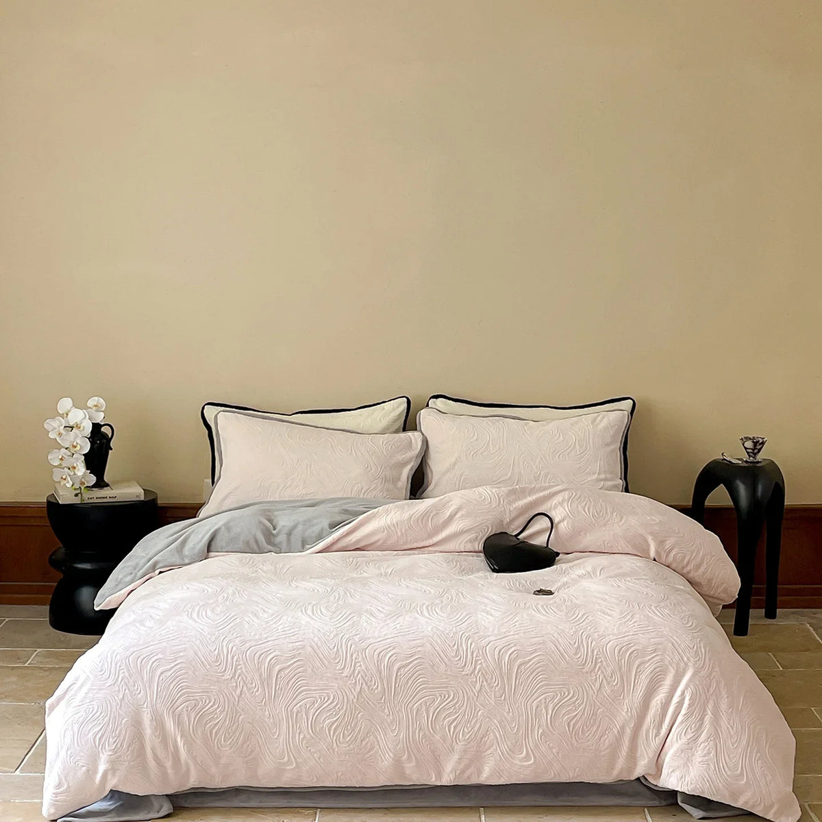 Duvet Cover Set Reversible Cotton Satin Contrast Piping