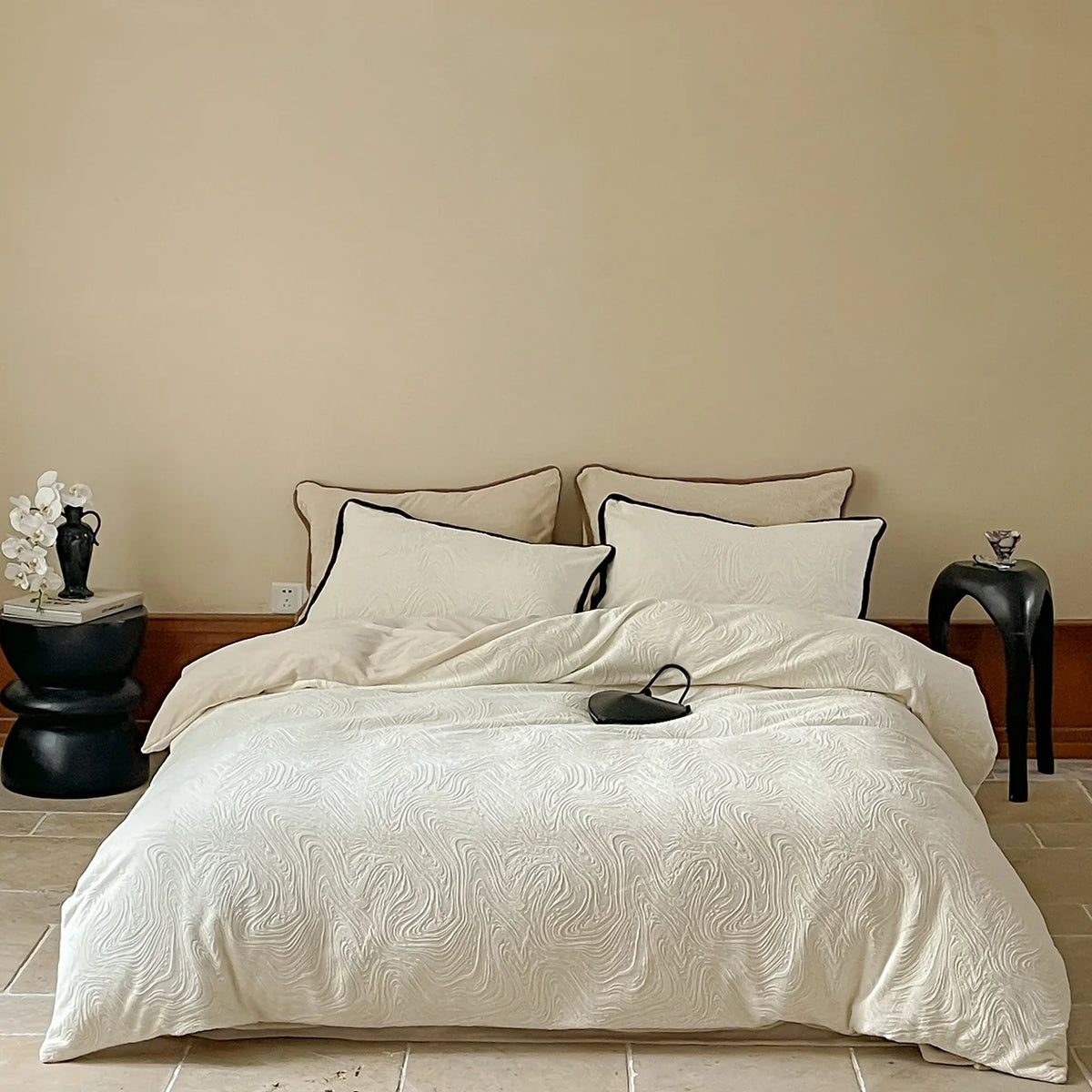 Duvet Cover Set Reversible Cotton Satin Contrast Piping