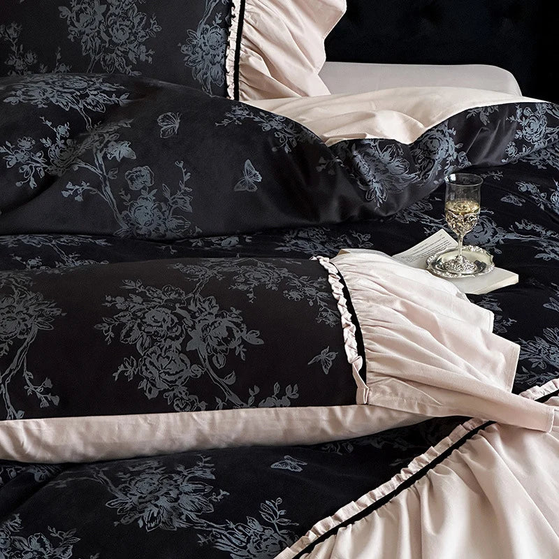 Duvet Cover Set Reversible Cotton Satin Floral Jacquard