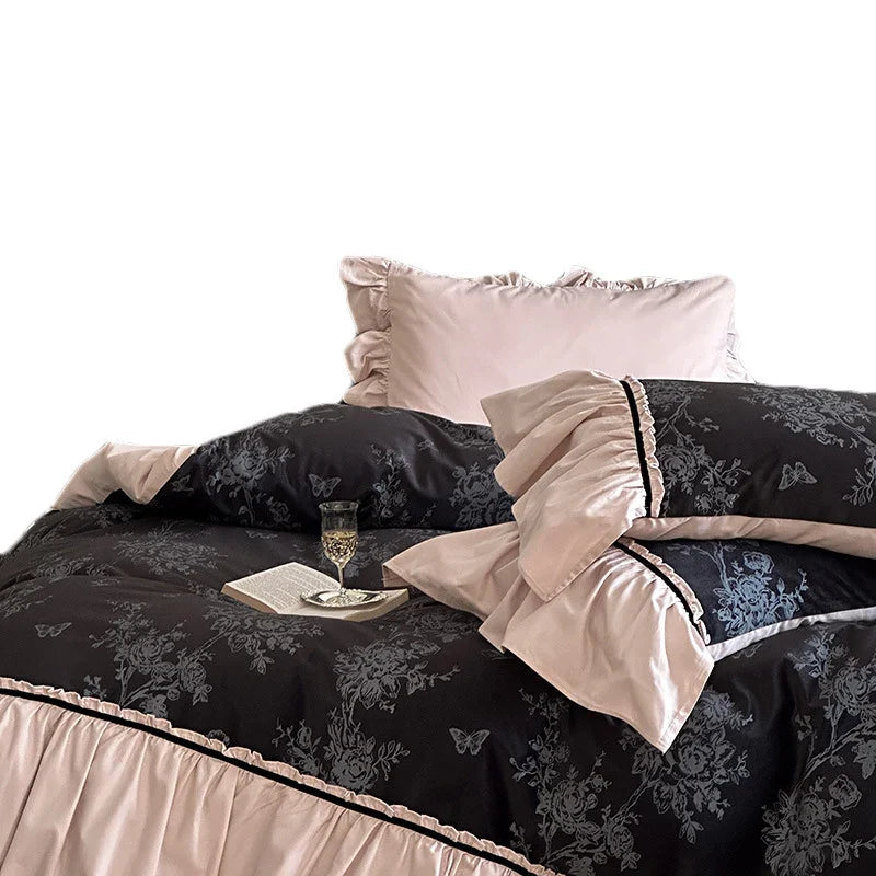 Duvet Cover Set Reversible Cotton Satin Floral Jacquard