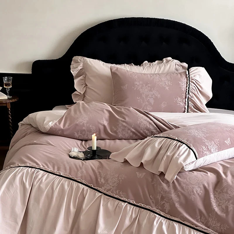 Duvet Cover Set Reversible Cotton Satin Floral Jacquard