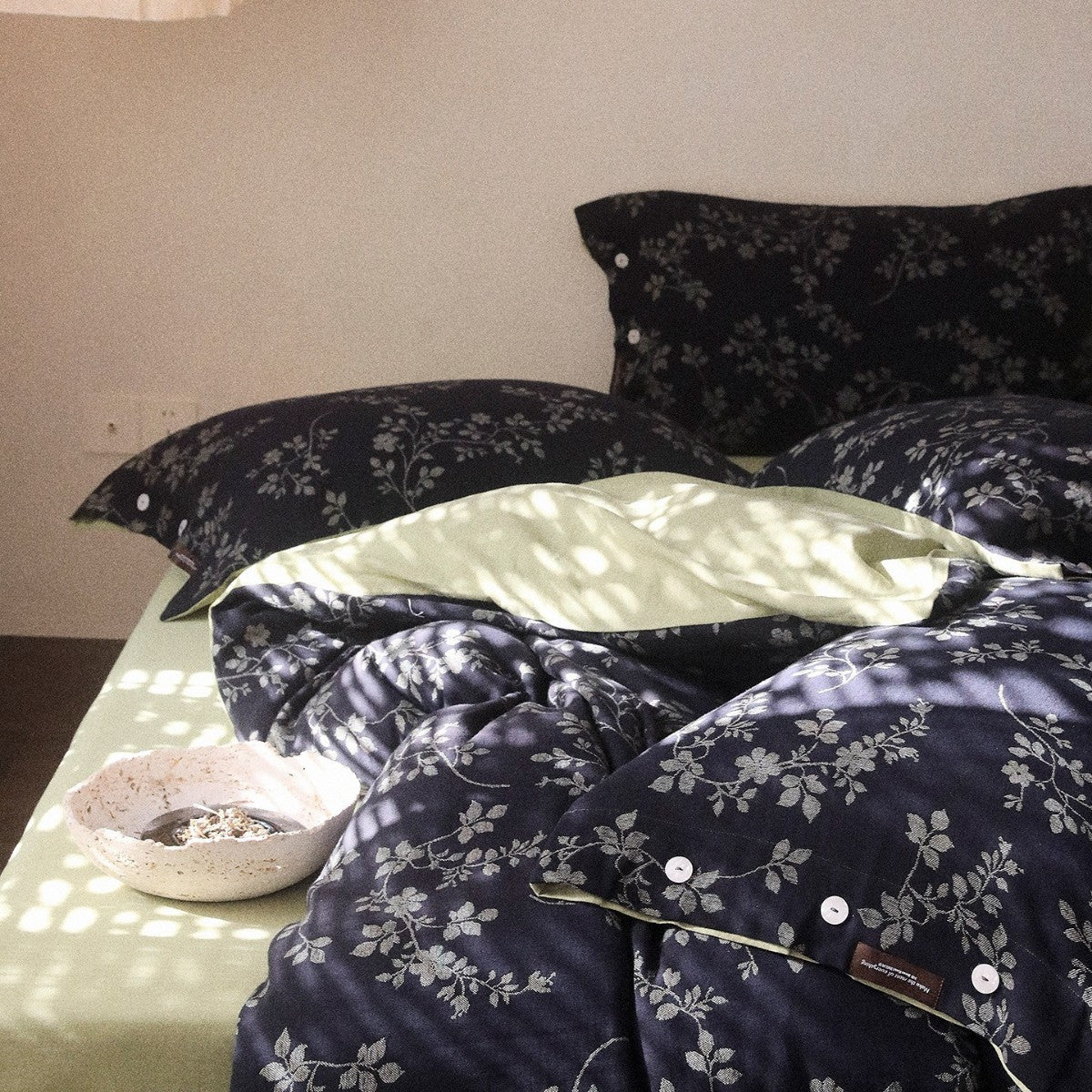Duvet Cover Set Reversible Floral Linen-Cotton 4-Piece