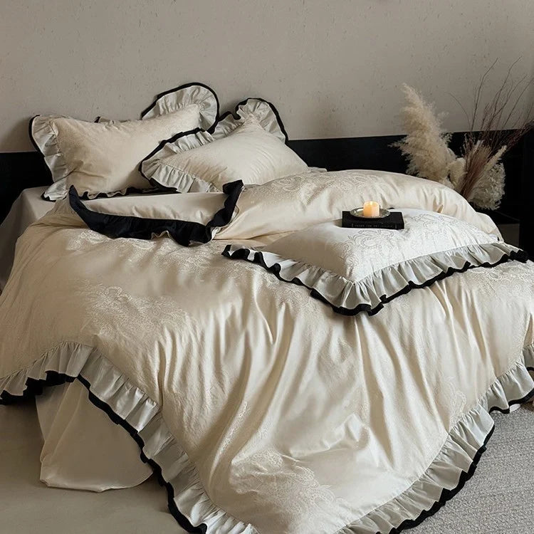 Duvet Cover Set Reversible Jacquard Ruffle Border