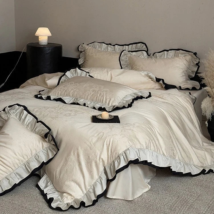 Duvet Cover Set Reversible Jacquard Ruffle Border
