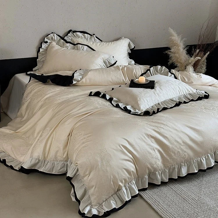 Duvet Cover Set Reversible Jacquard Ruffle Border