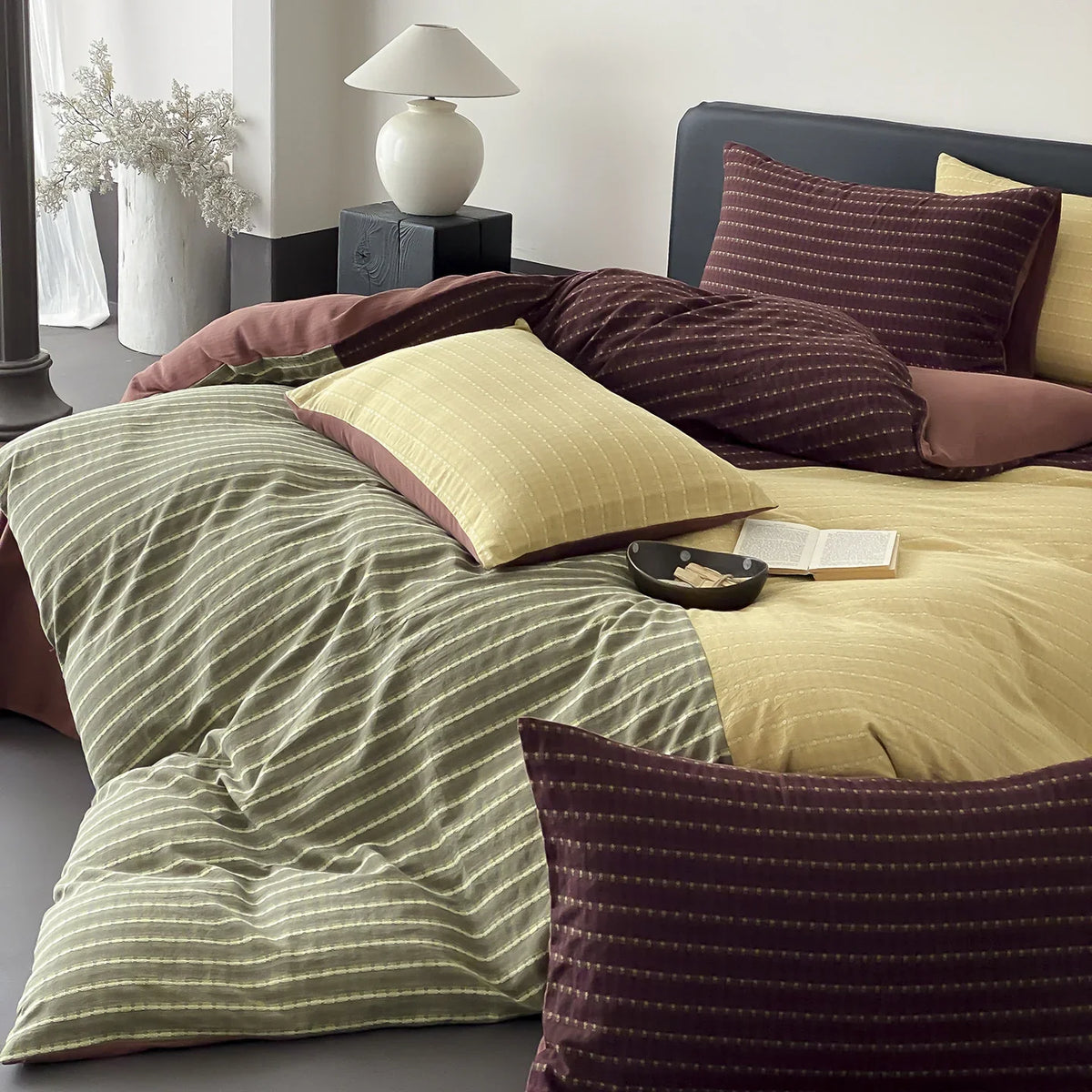 Duvet Cover Set Reversible Quilted Cotton With Pillowcases
