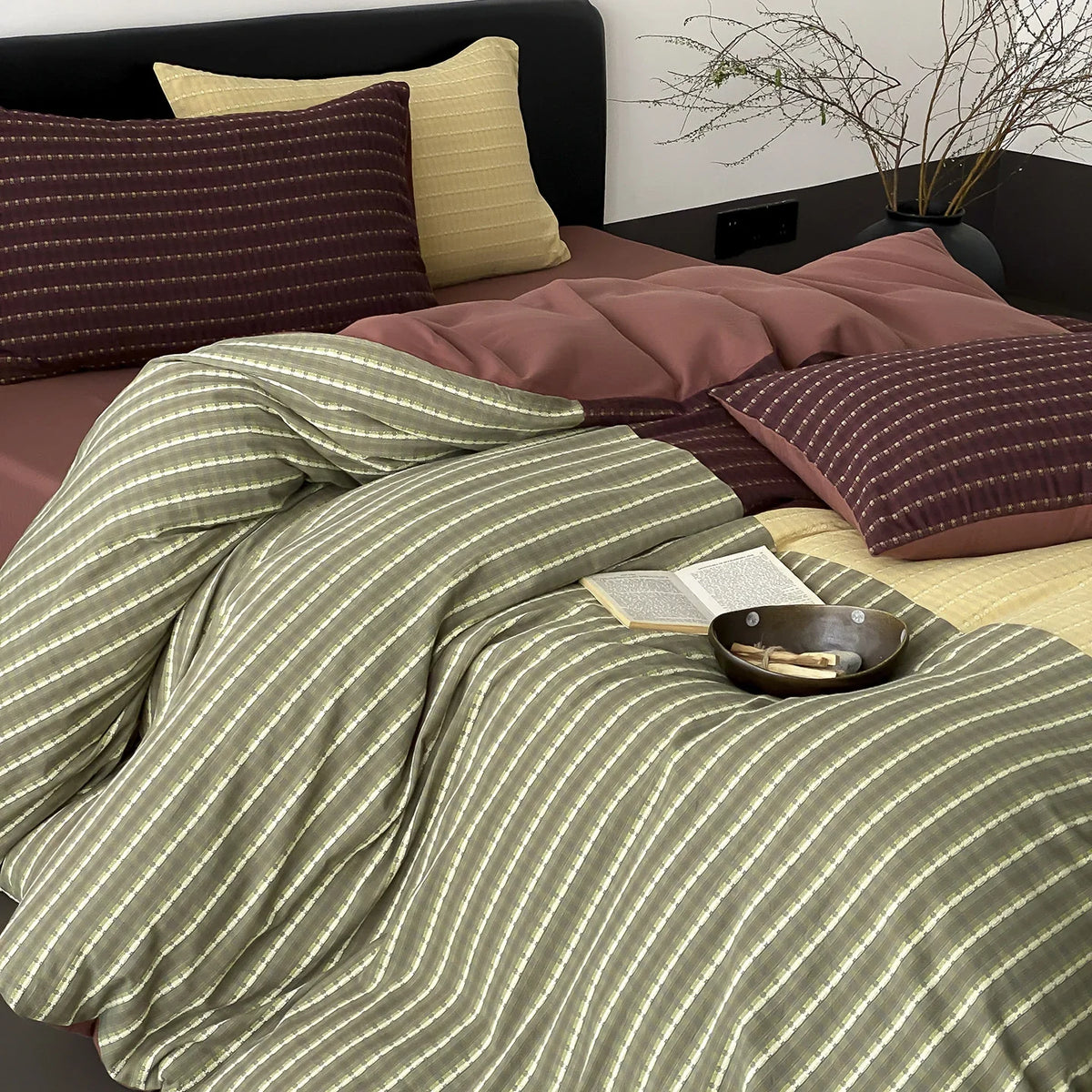Duvet Cover Set Reversible Quilted Cotton With Pillowcases