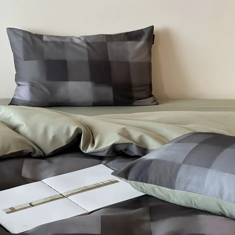 Duvet Cover Set Reversible Stripe Cotton Satin Machine Washable