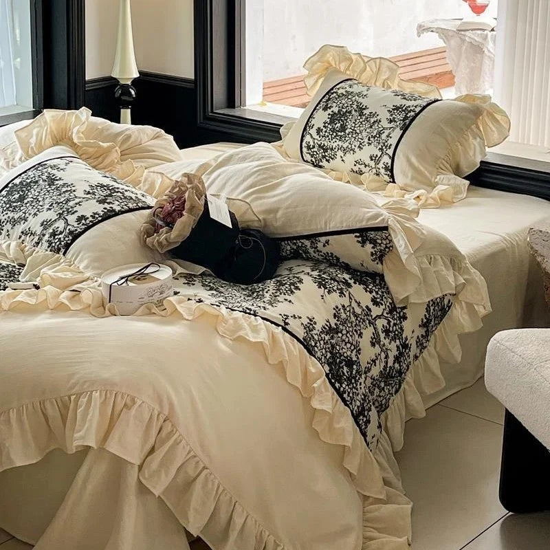 Duvet Cover Set Reversible Toile Fine Cotton Satin