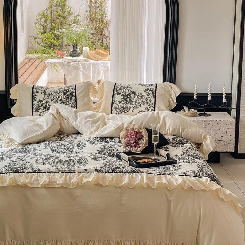 Duvet Cover Set Reversible Toile Fine Cotton Satin