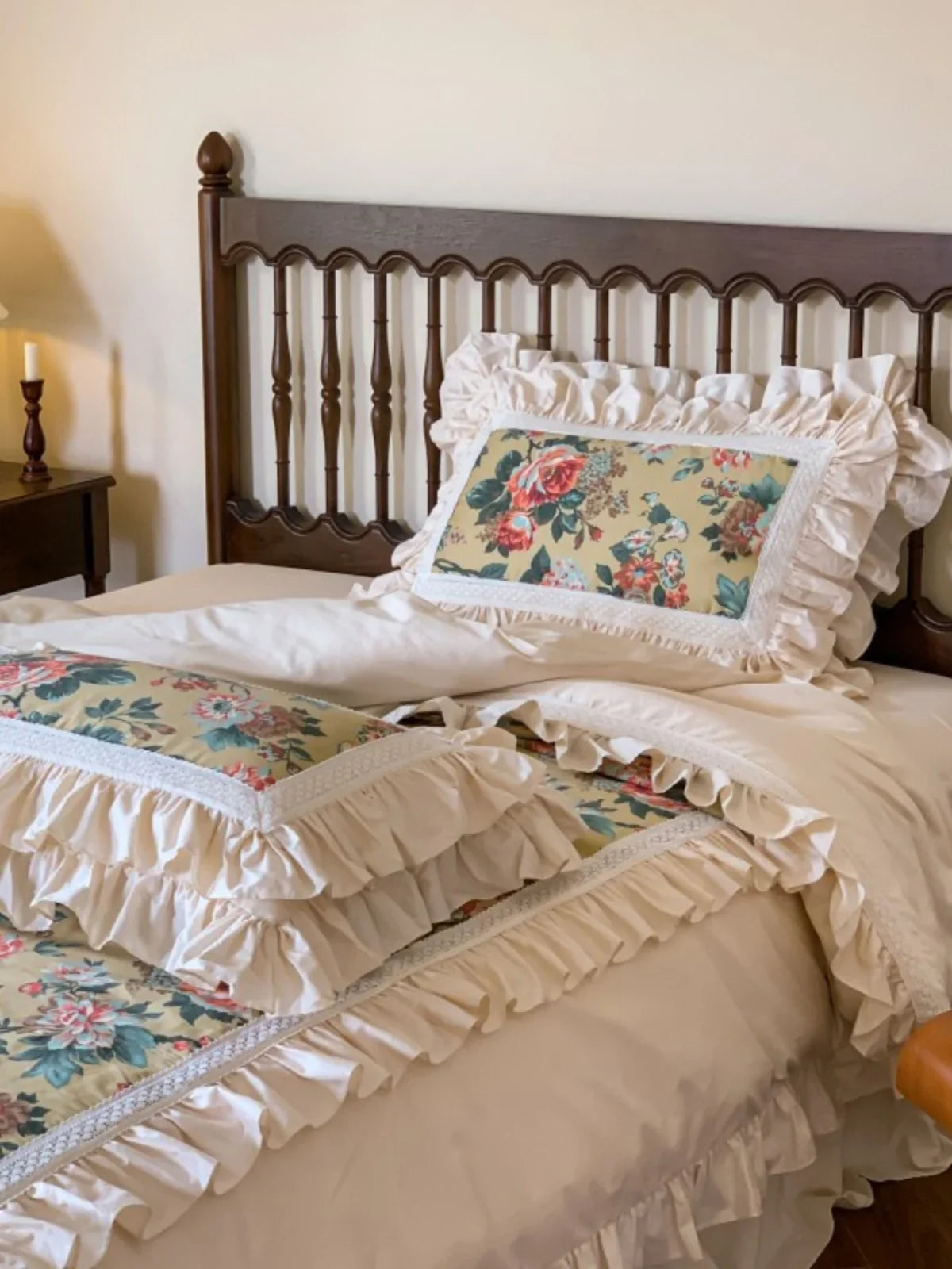 Duvet Cover Set Ruffled Floral Cotton Blend 4 Piece