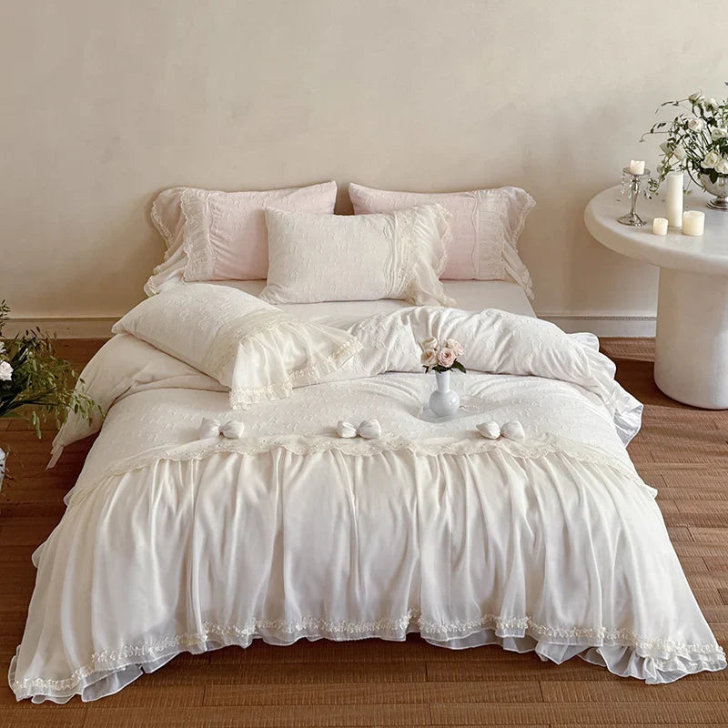 Duvet Cover Set Ruffles & Lace Breathable Machine Washable