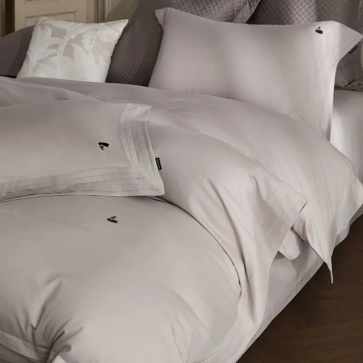 Duvet Cover Set Satin-Feel Mako Cotton Monogram Embroidery