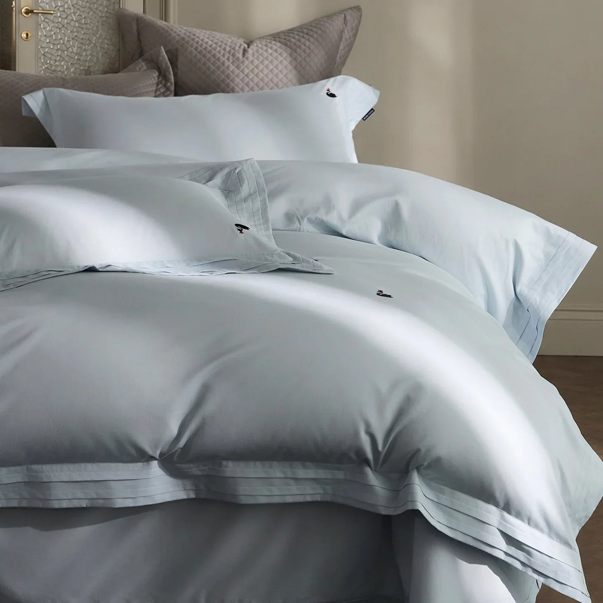 Duvet Cover Set Satin-Feel Mako Cotton Monogram Embroidery