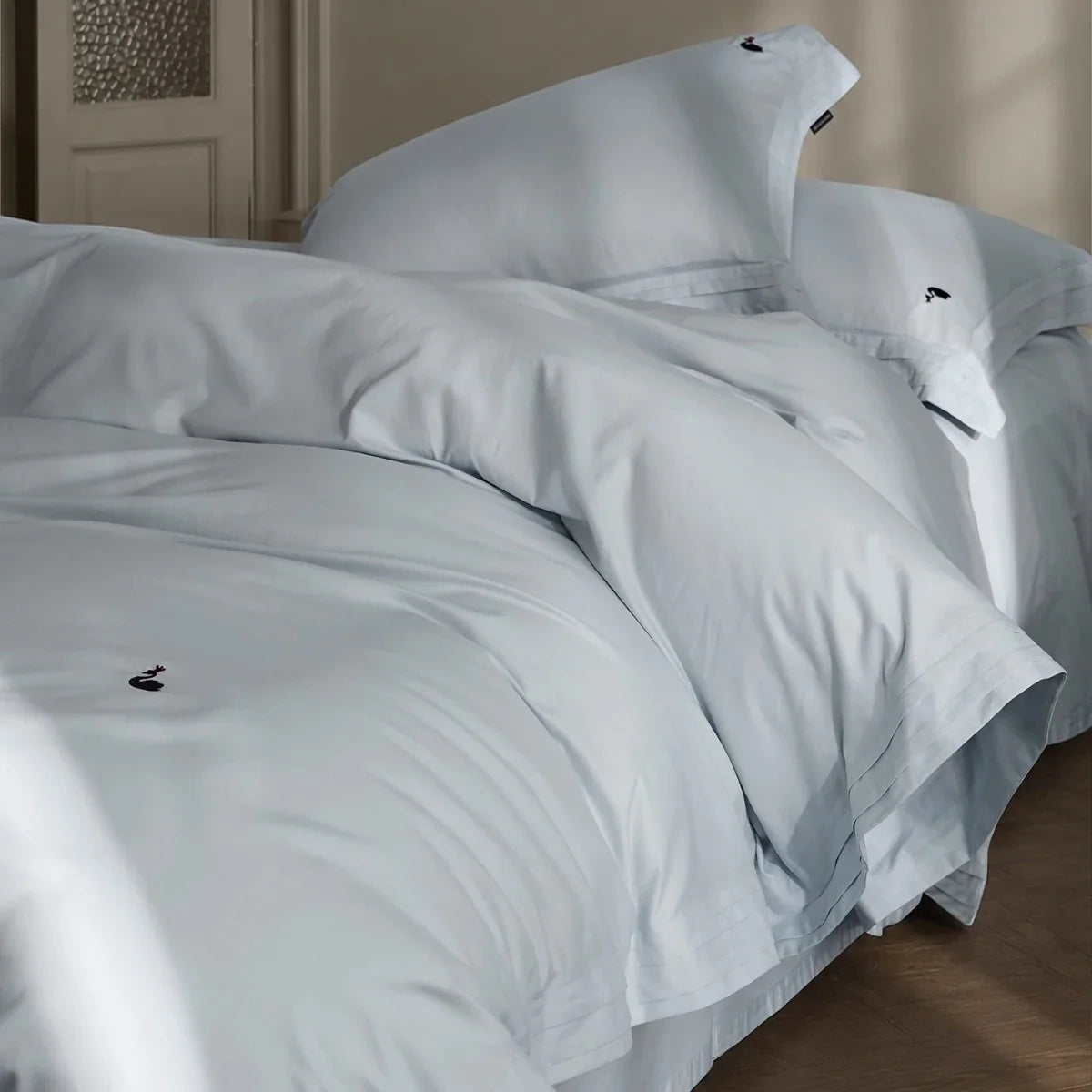 Duvet Cover Set Satin-Feel Mako Cotton Monogram Embroidery
