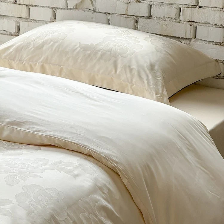 Duvet Cover Set Satin Tone-On-Tone Floral Jacquard 4-Piece