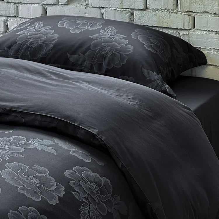 Duvet Cover Set Satin Tone-On-Tone Floral Jacquard 4-Piece