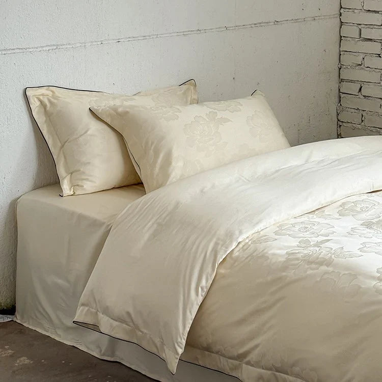 Duvet Cover Set Satin Tone-On-Tone Floral Jacquard 4-Piece